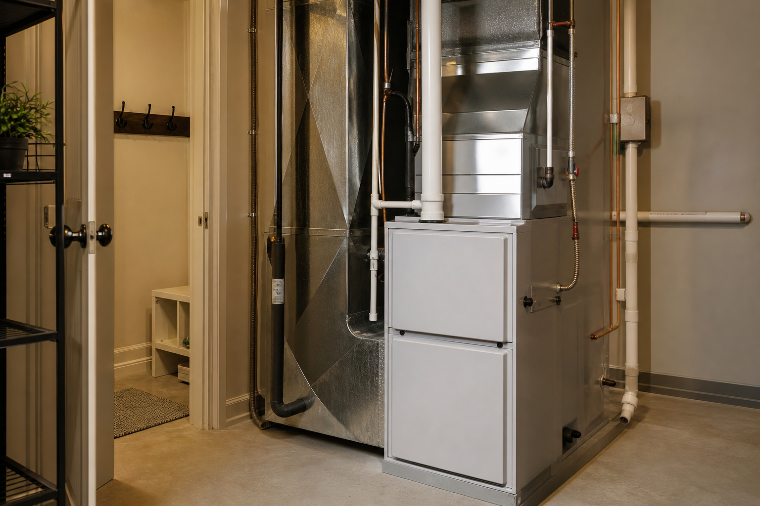 High-efficiency furnace installation with ductwork